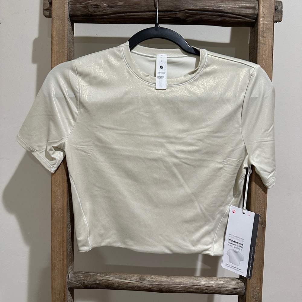 lululemon athletica Cream Short-Sleeve Shimmer Crop Top